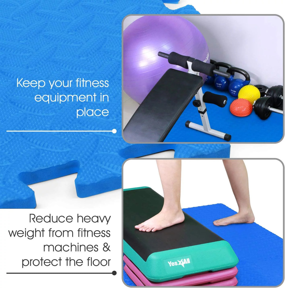 6 pcs Interlocking Exercise Foam Mats 3/8 inch Black T3856
