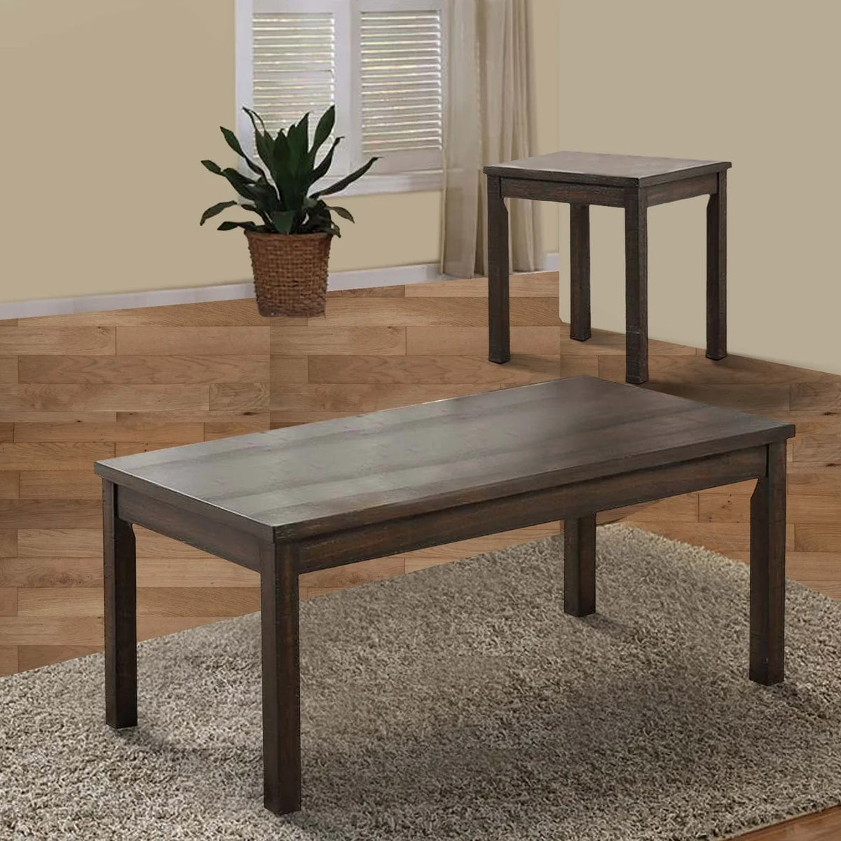 3 Piece Coffee Table and End Table Set Dark Brown W167597