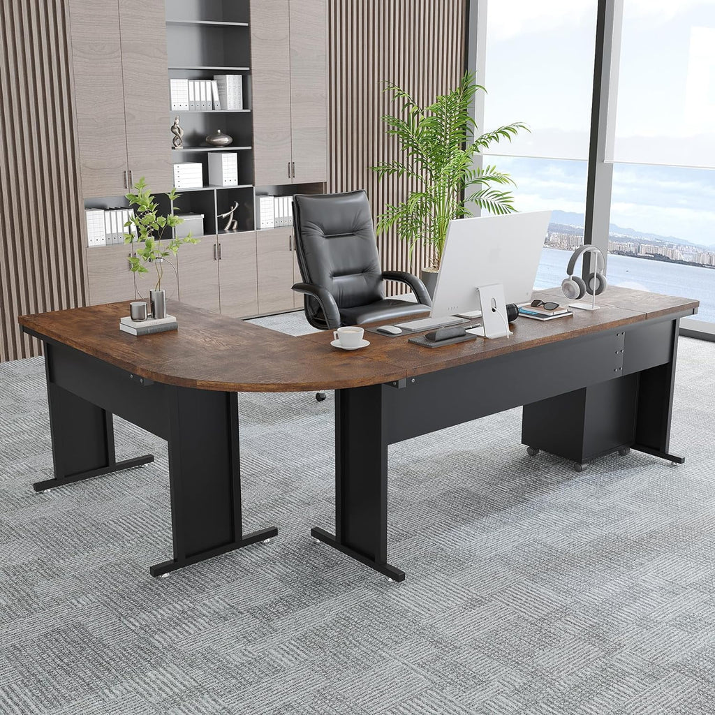 83" L-Shaped Executive Desk with 3-Drawer File Cabinet P5448