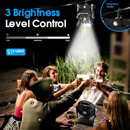 9 Inch Rechargeable Battery Powered Camping Fan with LED Lantern S243120