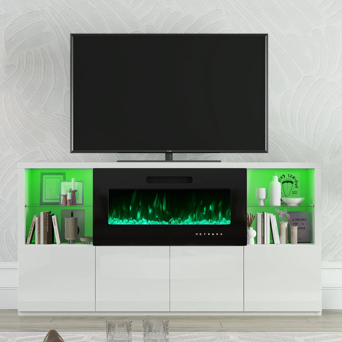 White Electric Fireplace TV Stand up to 75" V57773