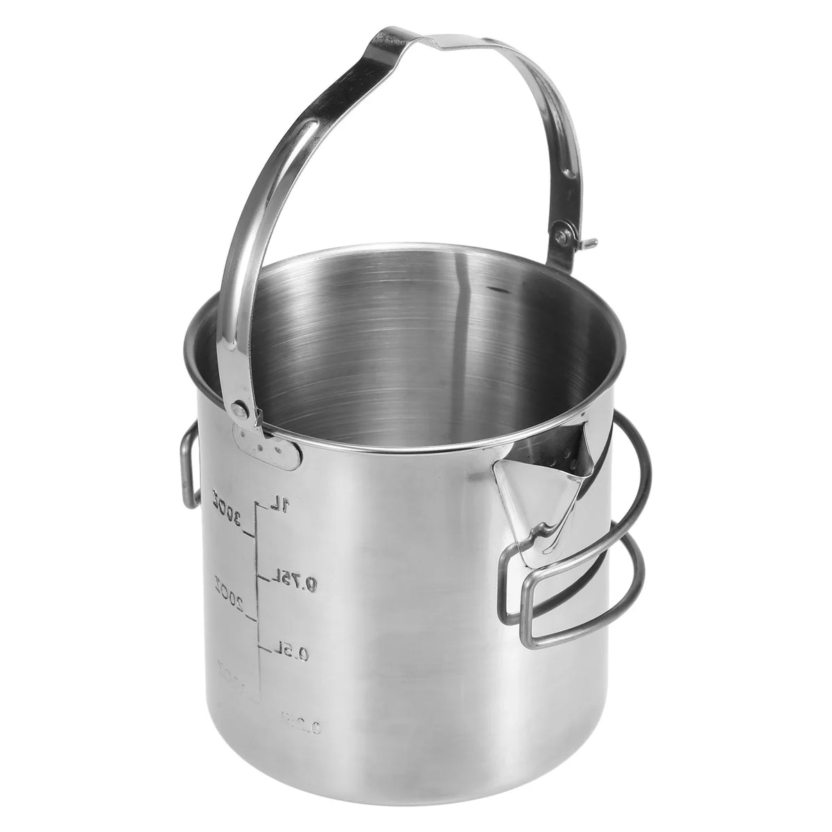 1L Stainless Steel Portable Camping Pot with Foldable Handle Z782