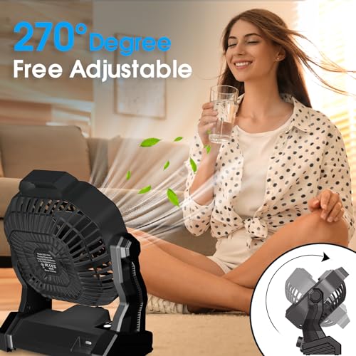 9 Inch Rechargeable Battery Powered Camping Fan with LED Lantern S243120