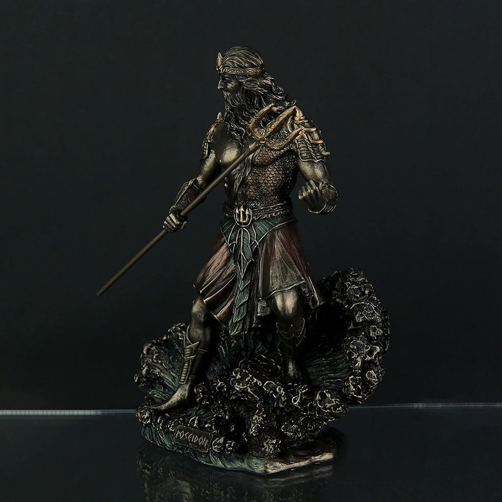 8 Tall Poseidon Statue Cold Cast Resin Antique Bronze Finish Sculpture H727