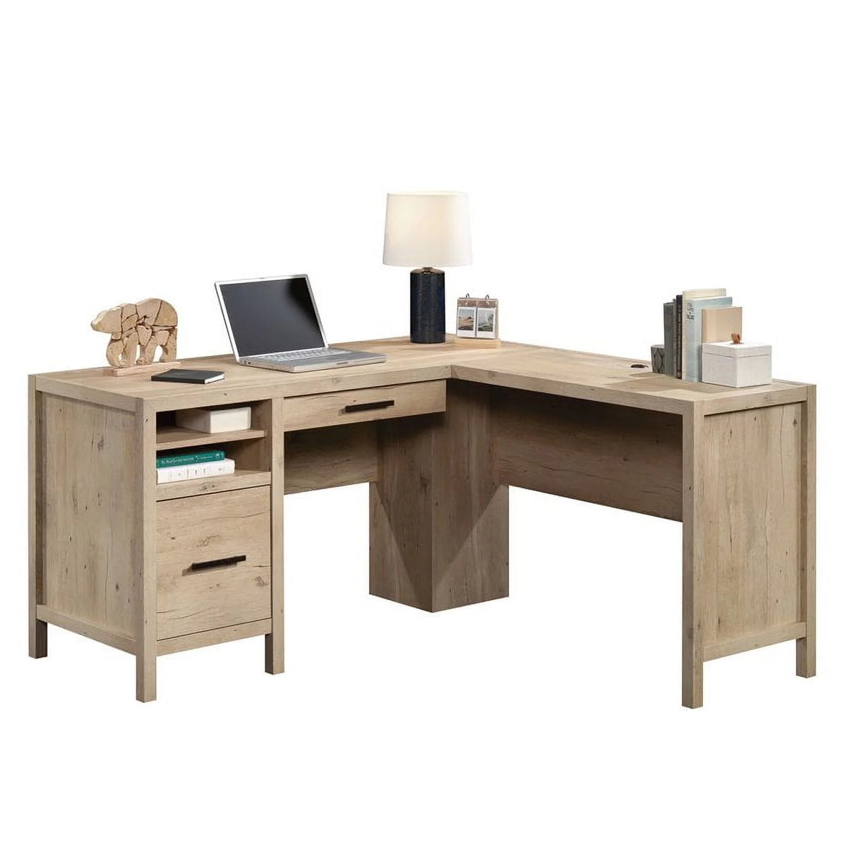 L-Shaped Engineered Wood Home Office Desk in Prime Oak I766448