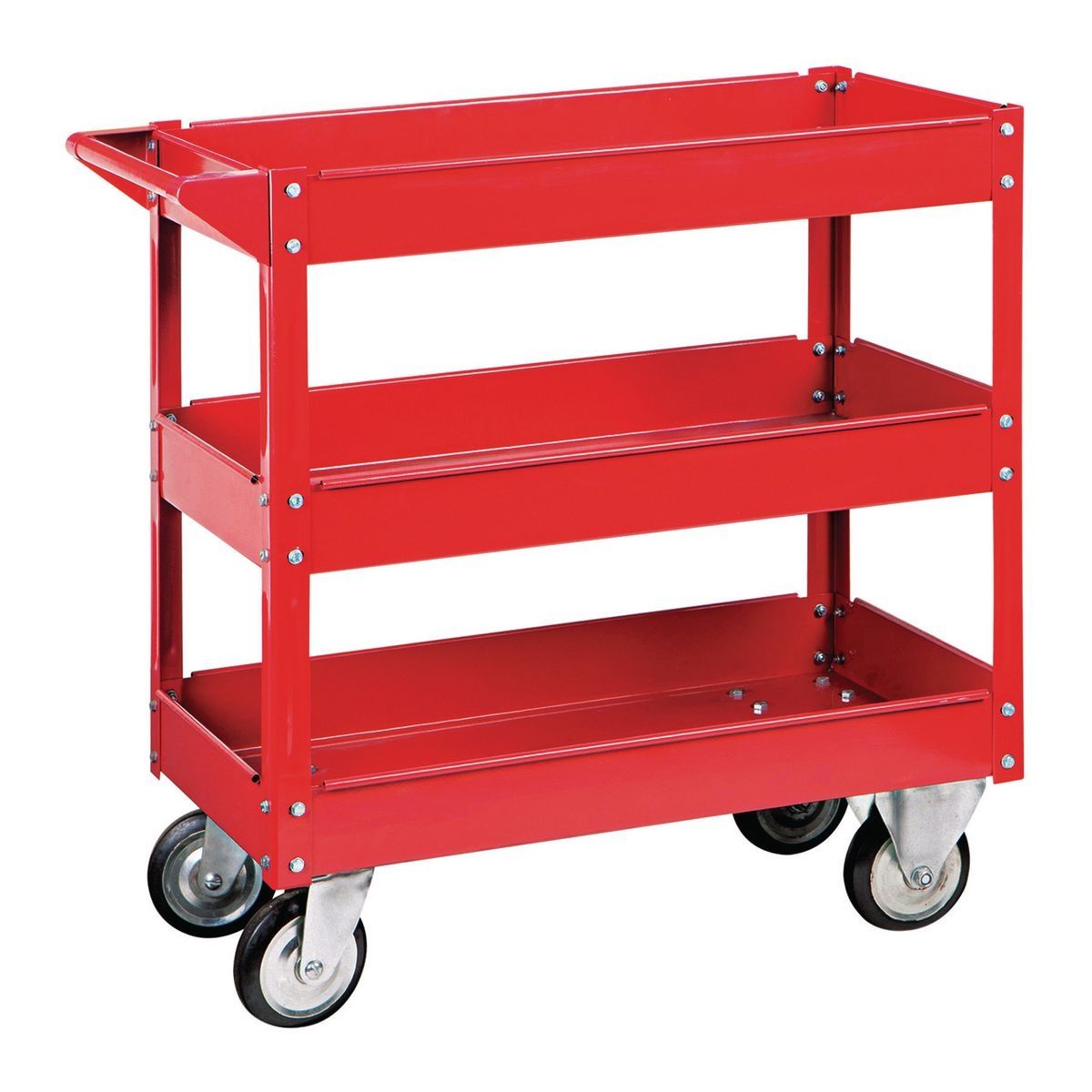 30 in. x 16 in. 3-Shelf Steel Service Cart, Red S84447