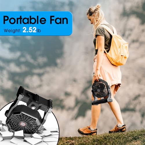 9 Inch Rechargeable Battery Powered Camping Fan with LED Lantern S243120