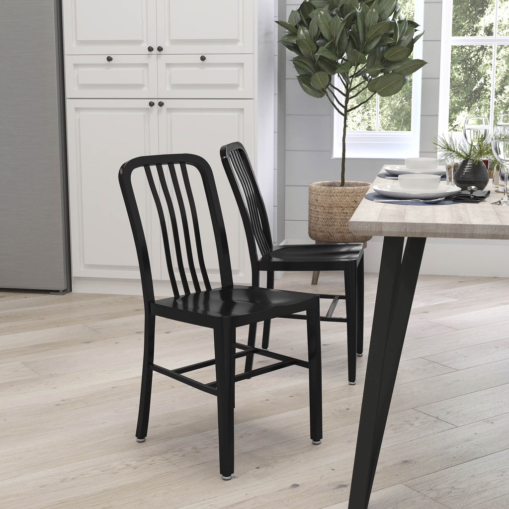 18 Inch Black Galvanized Steel Indoor/Outdoor Dining Chair I61061