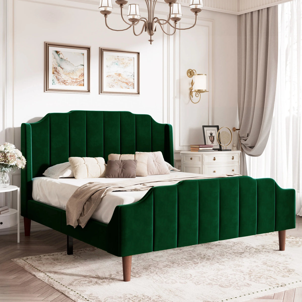 Queen Size Blue Velvet Upholstered Platform Bed Frame L812719