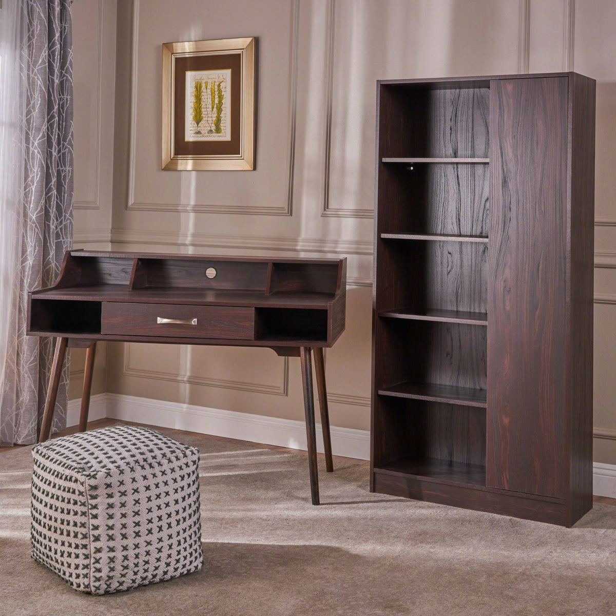 2-Piece Coffee Brown Desk and Bookcase V764