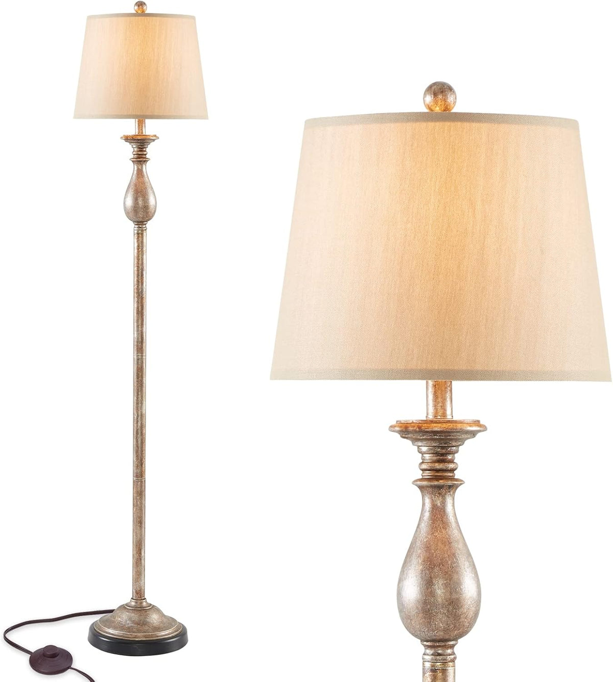 Rustic Standing Floor Lamp with Heavy Metal Base, Silver Finish, 64H G134