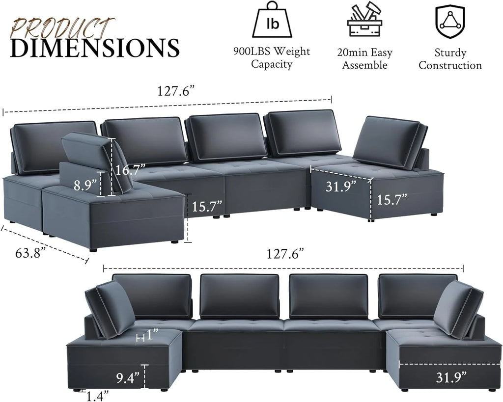 7 Seater Velvet Beige Sectional Sofa X83741