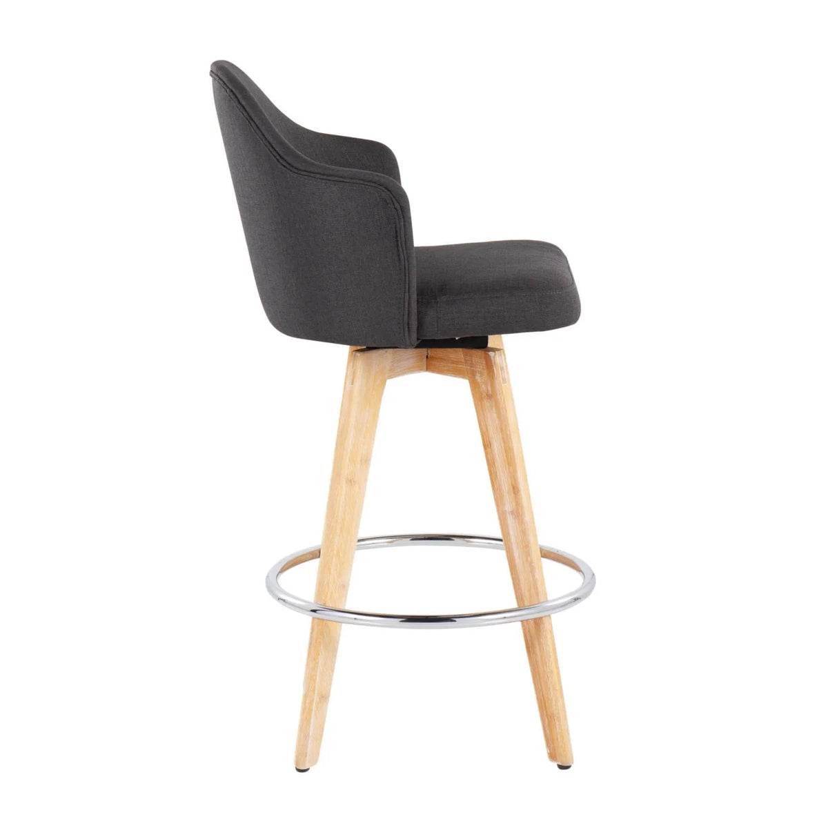 Charcoal Counter Stool with Natural Bamboo Legs and Chrome Metal Footrest L5251