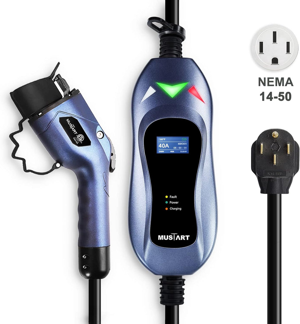 Portable EV Charger 40 Amp 240 Volt 25ft Cable with NEMA 14-50P H882486