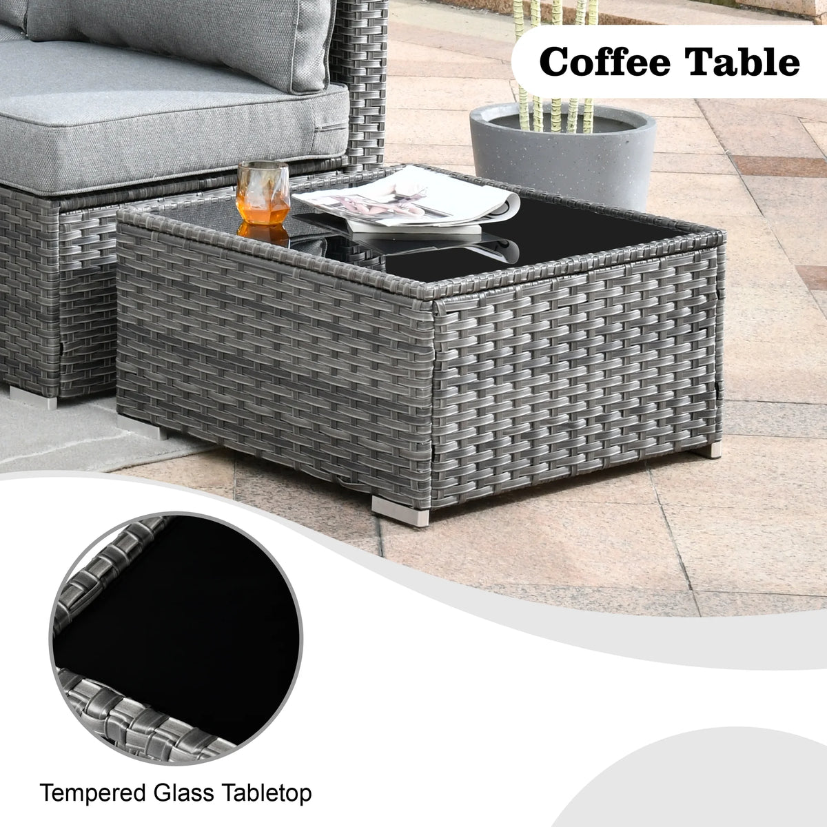 5 Piece Outdoor Patio Furniture Set Wicker Rattan Sectional Couch, Dark Grey X5781