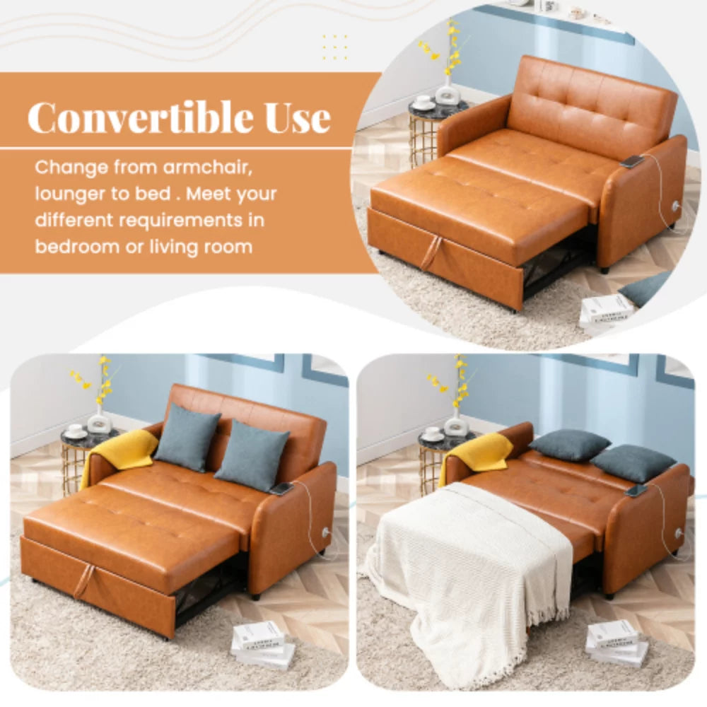 51" Convertible Sleeper Bed, Adjustable Oversized Armchair with Dual USB Ports G307