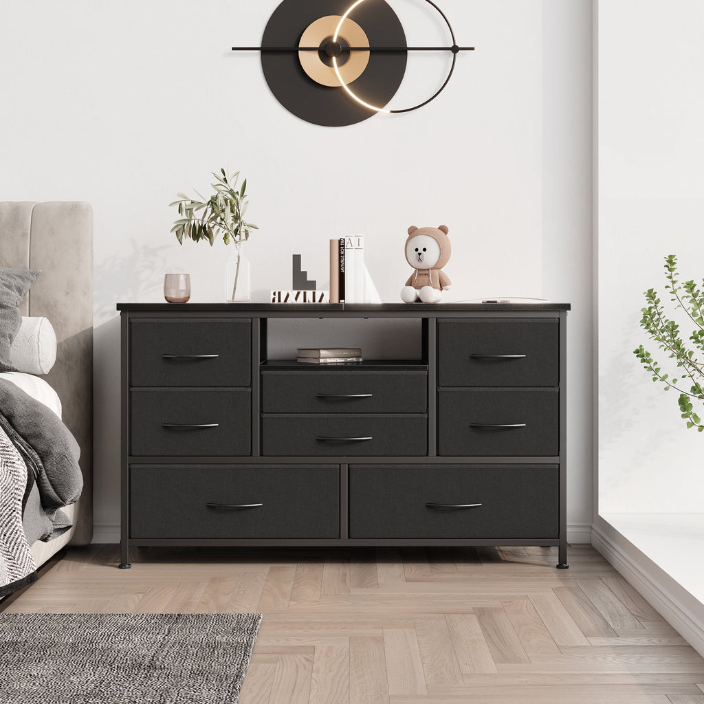 8 Drawer Dresser TV Stand with Electrical Outlet and LED Lights A75108