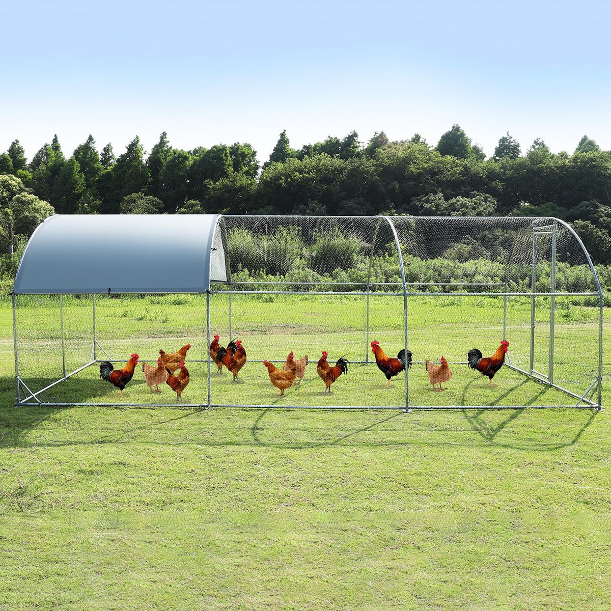 Large Metal Chicken Coop Walk-in Poultry Cage with Waterproof Cover (9.2'W x 18.7'L x 6.5'H) U4193