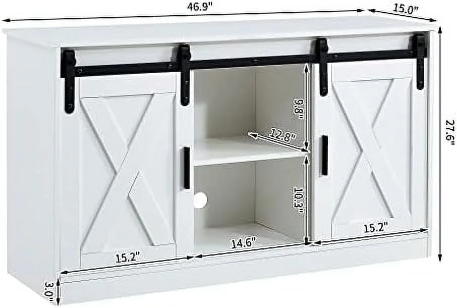 47 Inch White Farmhouse TV Stand with Sliding Barn Door N45510