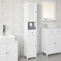 White Floor Standing Tall Bathroom Storage Cabinet with Shelves and Drawers V487323