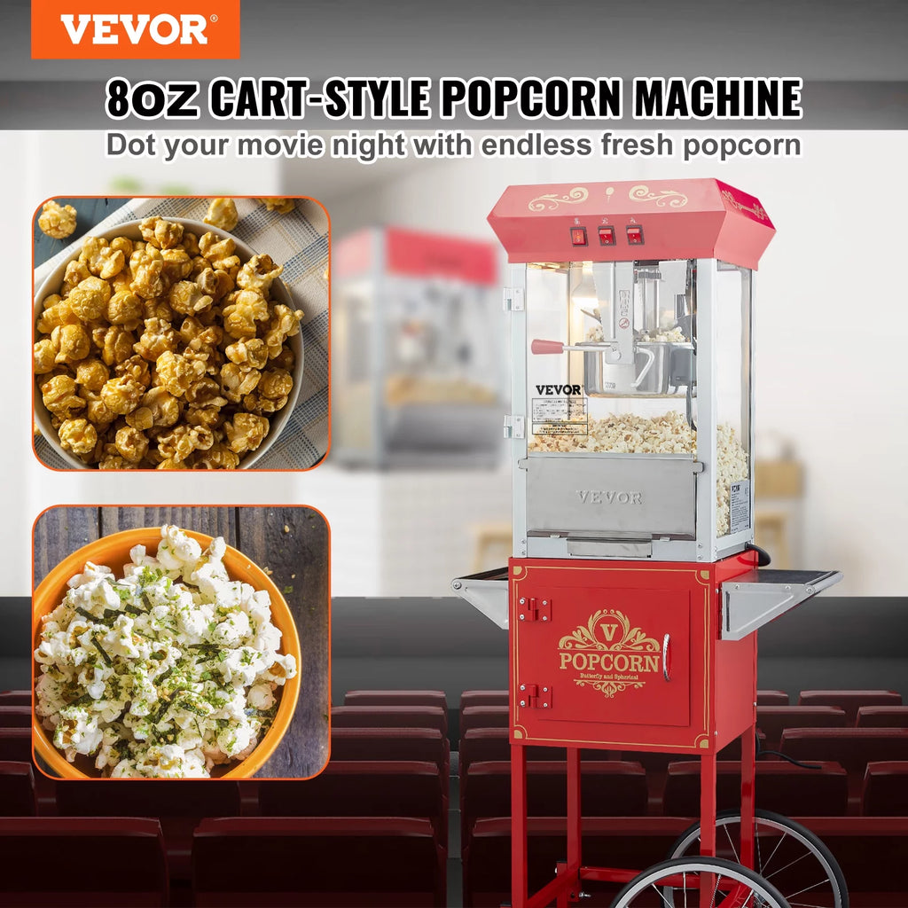 8 oz 48 Cups 850W Red Popcorn Maker Cart E724