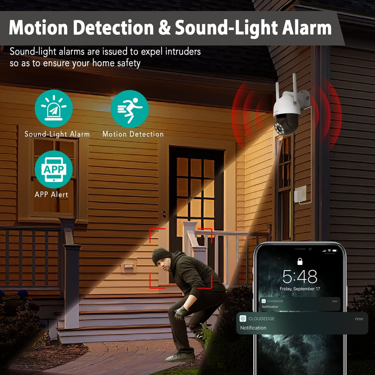 1080P Dome Security Camera with Motion Detection and Siren H732785