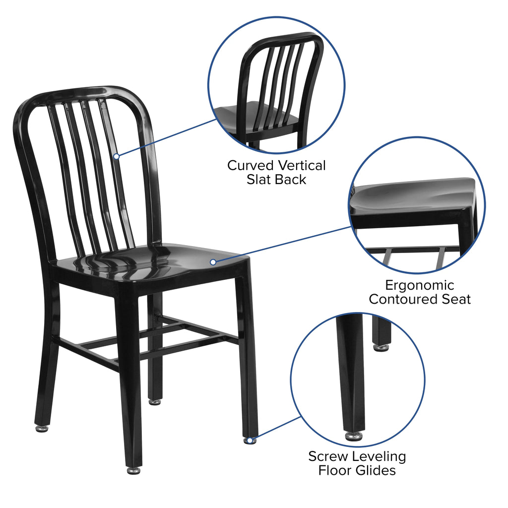 18 Inch Black Galvanized Steel Indoor/Outdoor Dining Chair I61061