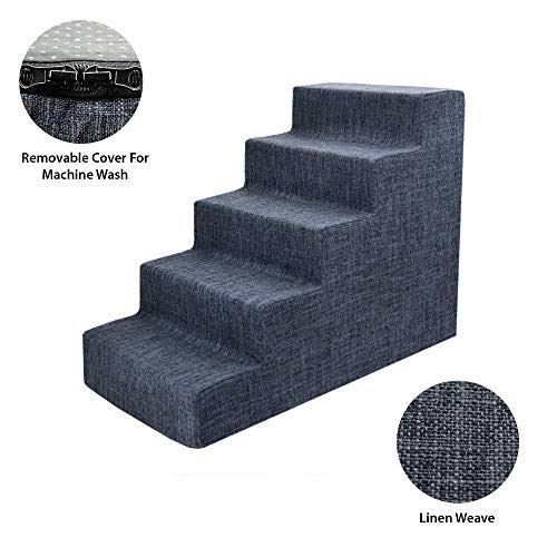 Dark Gray Linen 5-Step Pet Stairs with Foam O6744