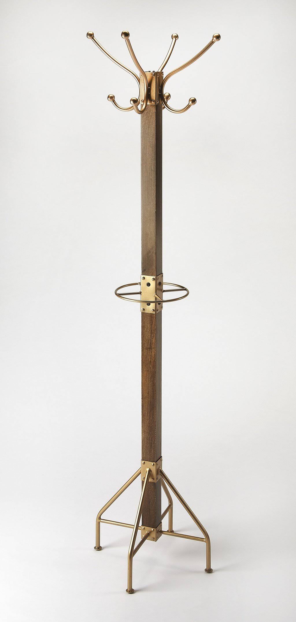Wood & Antique Gold Coat Rack Tree F232