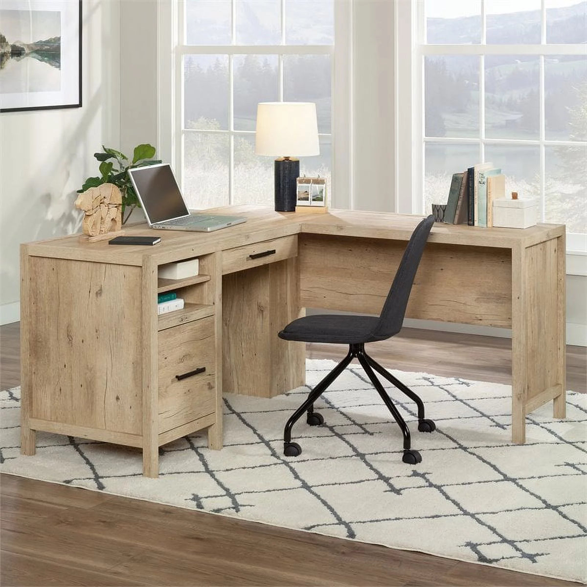 L-Shaped Engineered Wood Home Office Desk in Prime Oak I766448