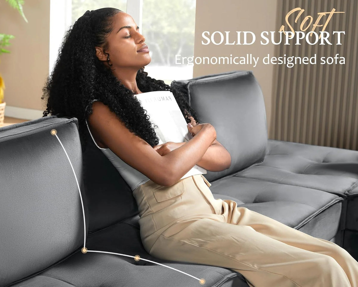 7 Seater Velvet Beige Sectional Sofa X83741