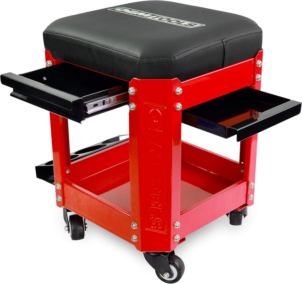 Green Rolling Workshop Mechanics Creeper Seat with 2 Tool Storage Drawers A790730